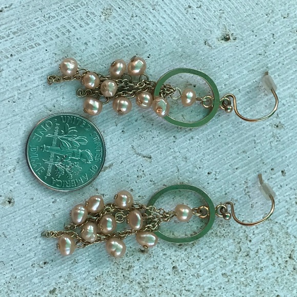 Goldtone and Pearl Dangle Earrings - Picture 3 of 5